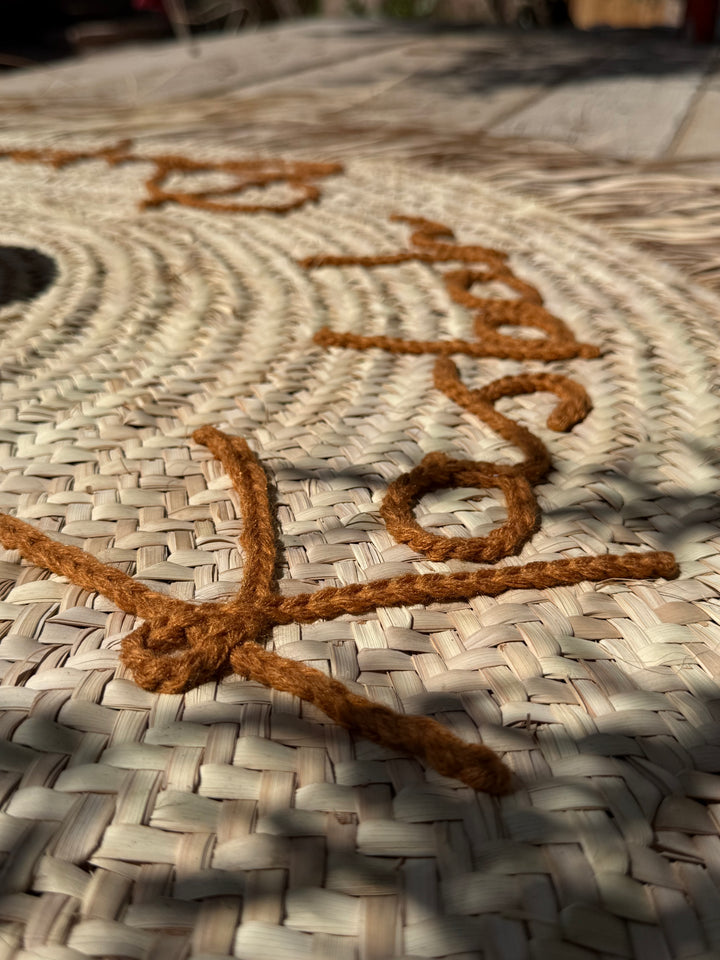 XXL straw hat without fringe — minimalist handmade wall decoration from Morocco